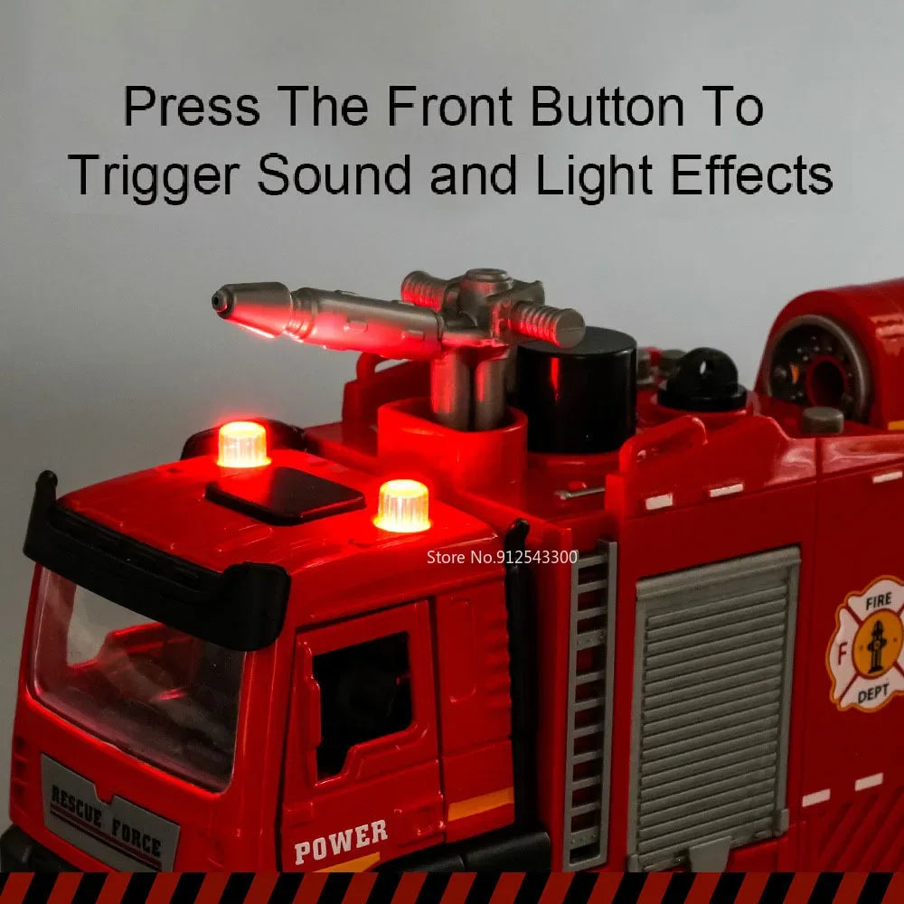 1:32 Scale Water Spray Fire Truck, Sound Light Pull Back Doors Opened Vehicle