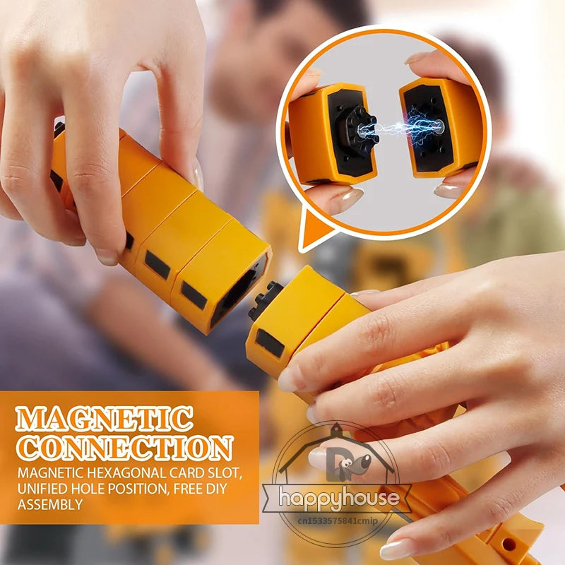Magnetic Transforming Robot Car – Engineering Toy with Blocks for Toddler Activities