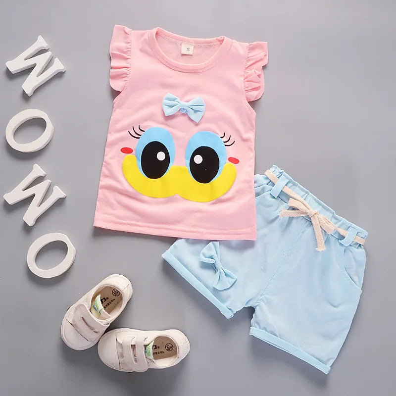 Girls’ Summer 2pcs Outfit – Vest & Shorts Casual Set for Toddlers