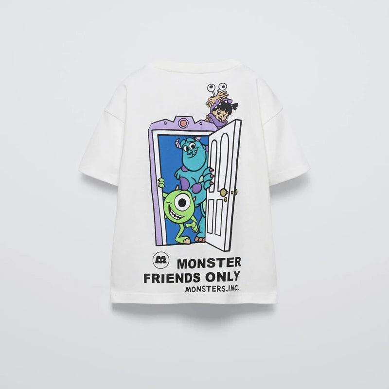 Kids’ Cartoon Monster Printed T-Shirt – Casual Summer Crewneck Top for Boys & Girls