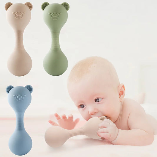 Rattles for baby Silicone Maracas Toys Cartoon Bear Sand Hammer Baby Toys 0-12 Months Rattle Silicone Teether for Baby