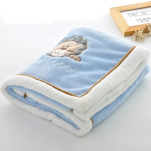 Baby Blankets Newborn Cartoon Embroidery, Flannel