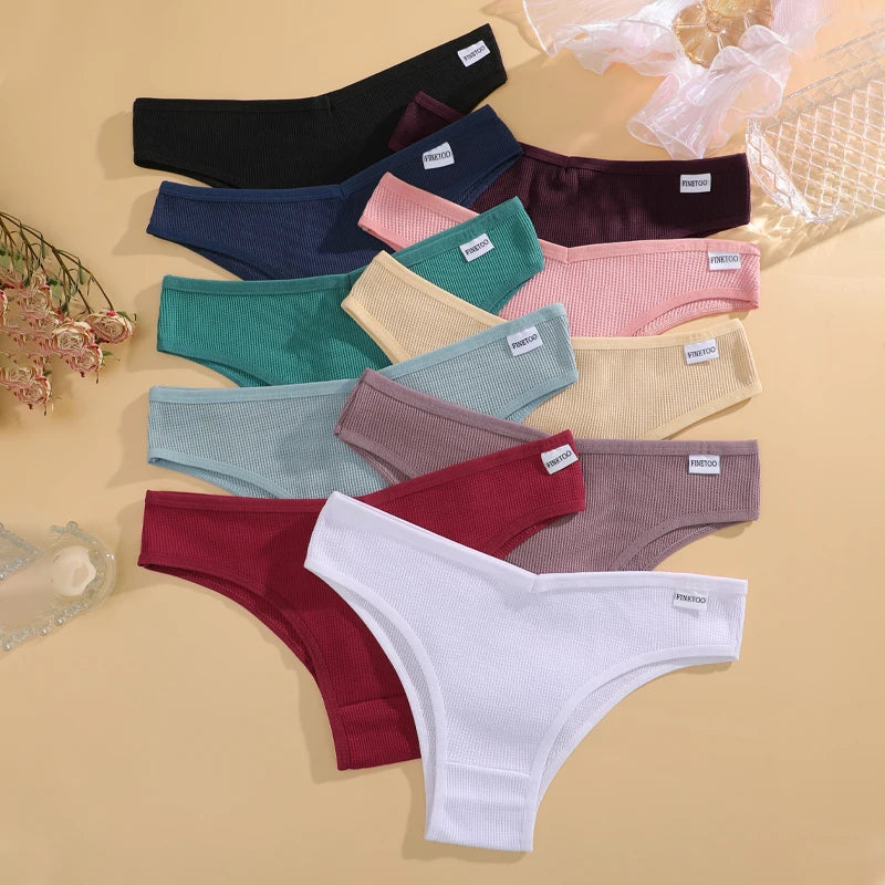 10PCS Women's Waffle Cotton Brazilian Panties – Sexy Low Waist T-Back Bikini Lingerie Set