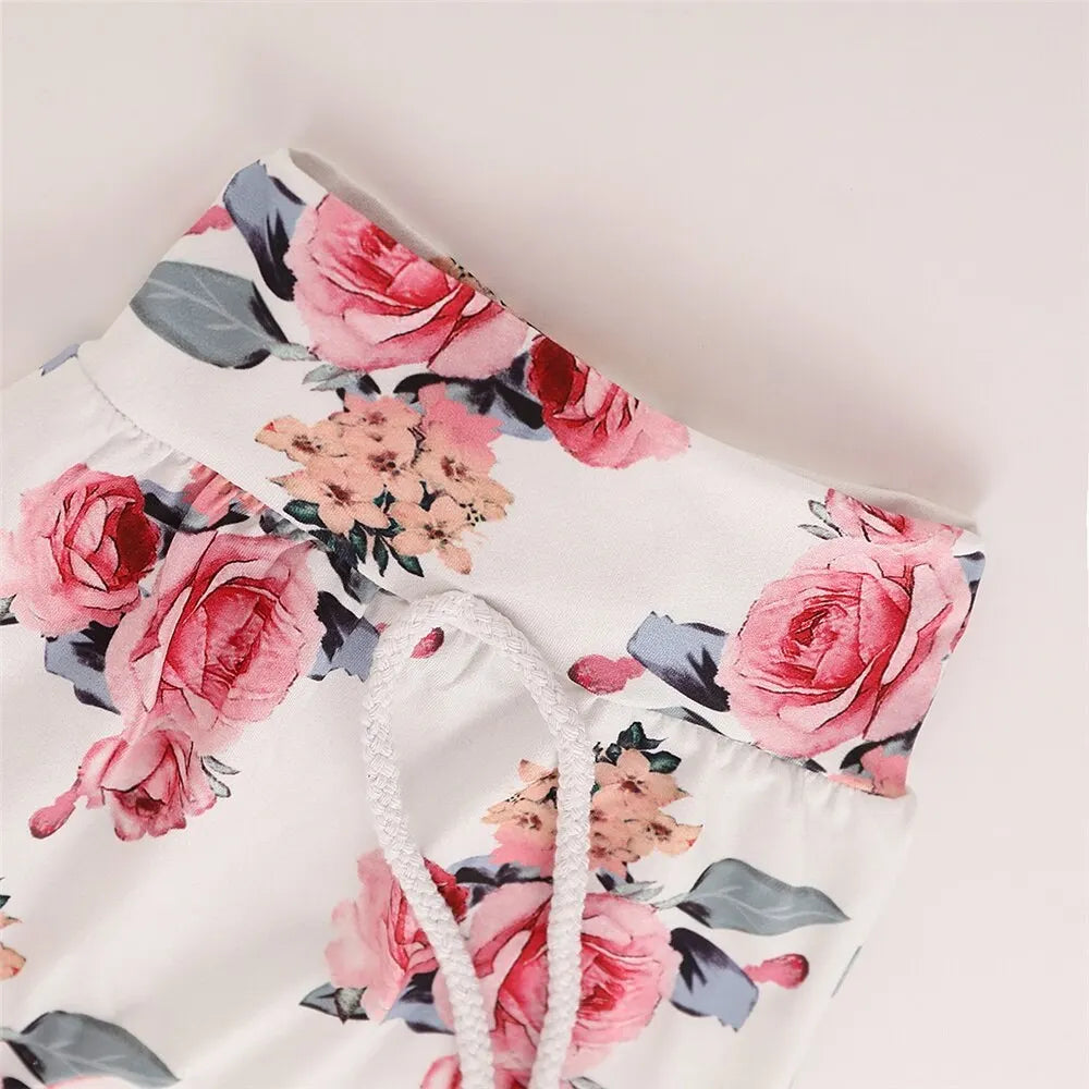 3PCS Baby Girl Outfit (0–18M) – Floral Hoodie, Pants & Bow Headband Set