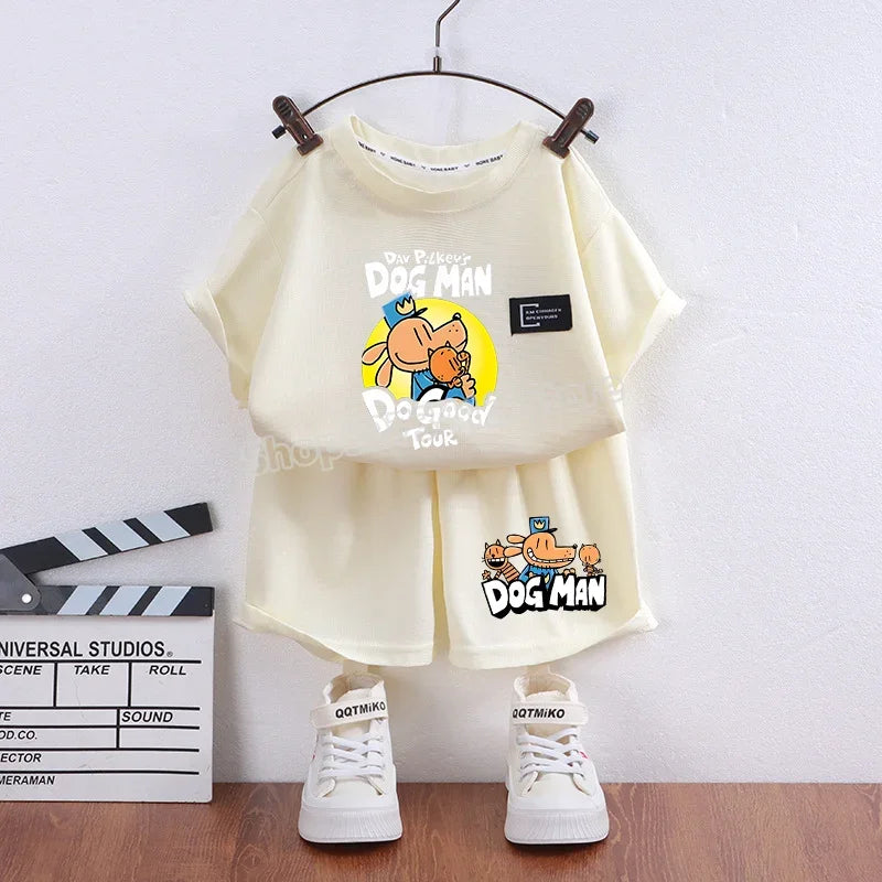 Dog Man Summer Outfit – Cartoon T-Shirt & Shorts Set for Boys & Girls