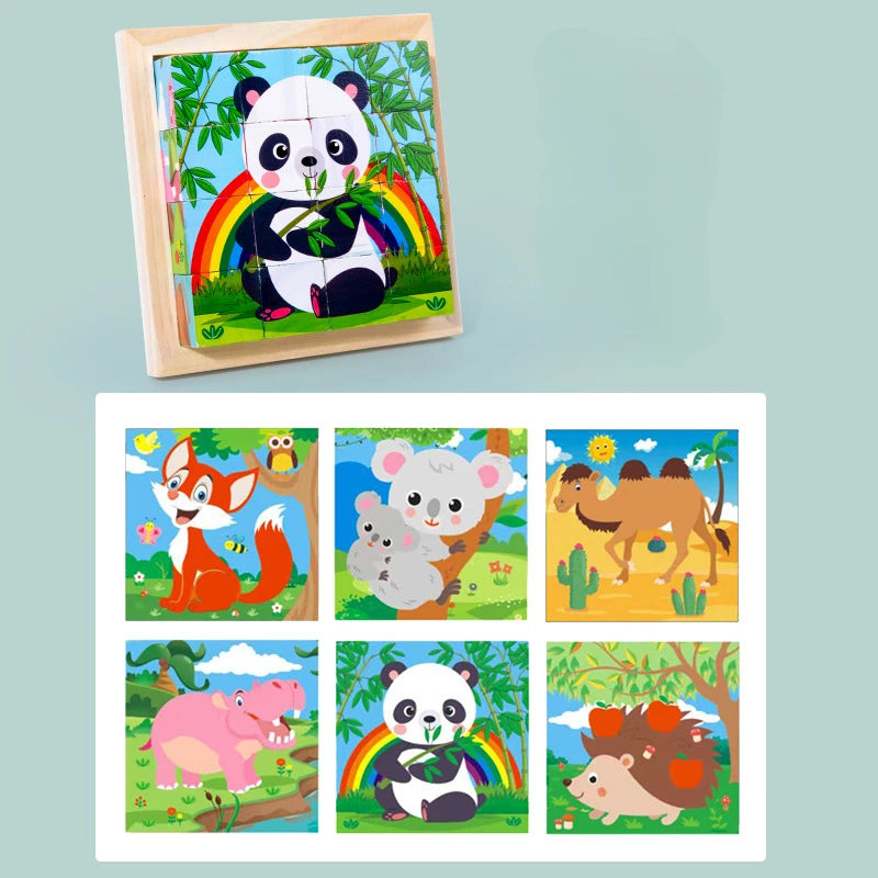 3D Wooden Cube Puzzle – 6-Sided 9-Piece Montessori Educational Toy for Kids