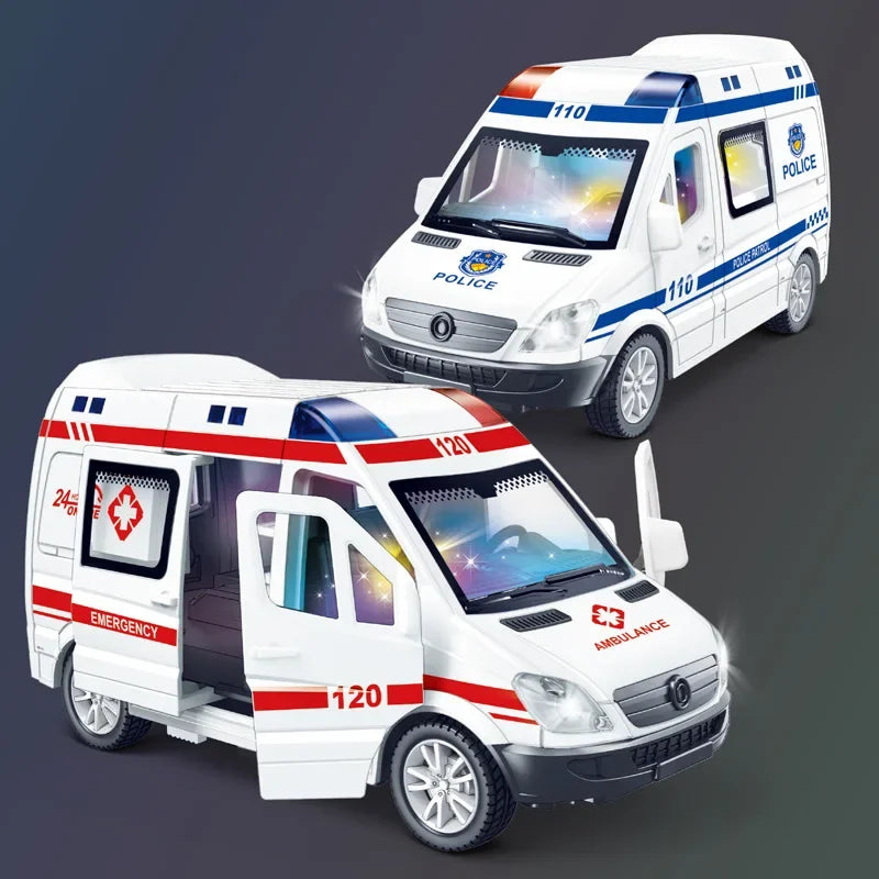 1:32 Scale Mini Car, Ambulance Fire-Truck Policecar Model Sound Light Vehicle Simulation