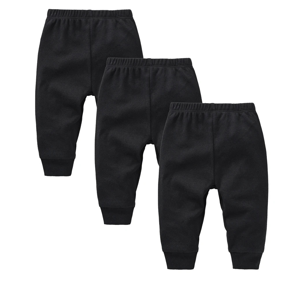 Calças de algodão para recém-nascidos dos 0 aos 12 meses, 3 peças/lote, calças compridas lisas para meninos e meninas, leggings casuais para bebés