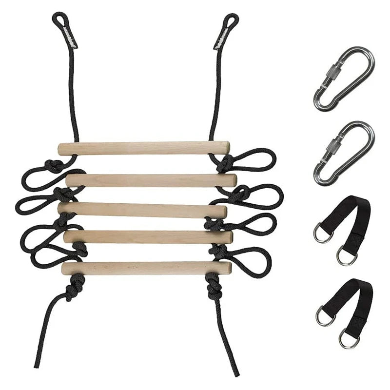 Kids’ Wooden Rope Ladder Swing – Indoor/Outdoor Climbing Toy for Playground Fun