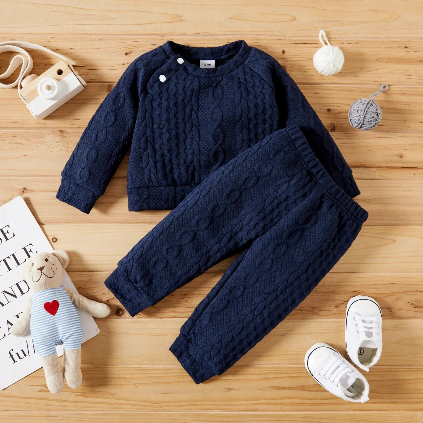 Conjunto de roupa de outono e inverno para menino e menina dos 1 aos 3 anos, blusa e calças lisas de manga comprida