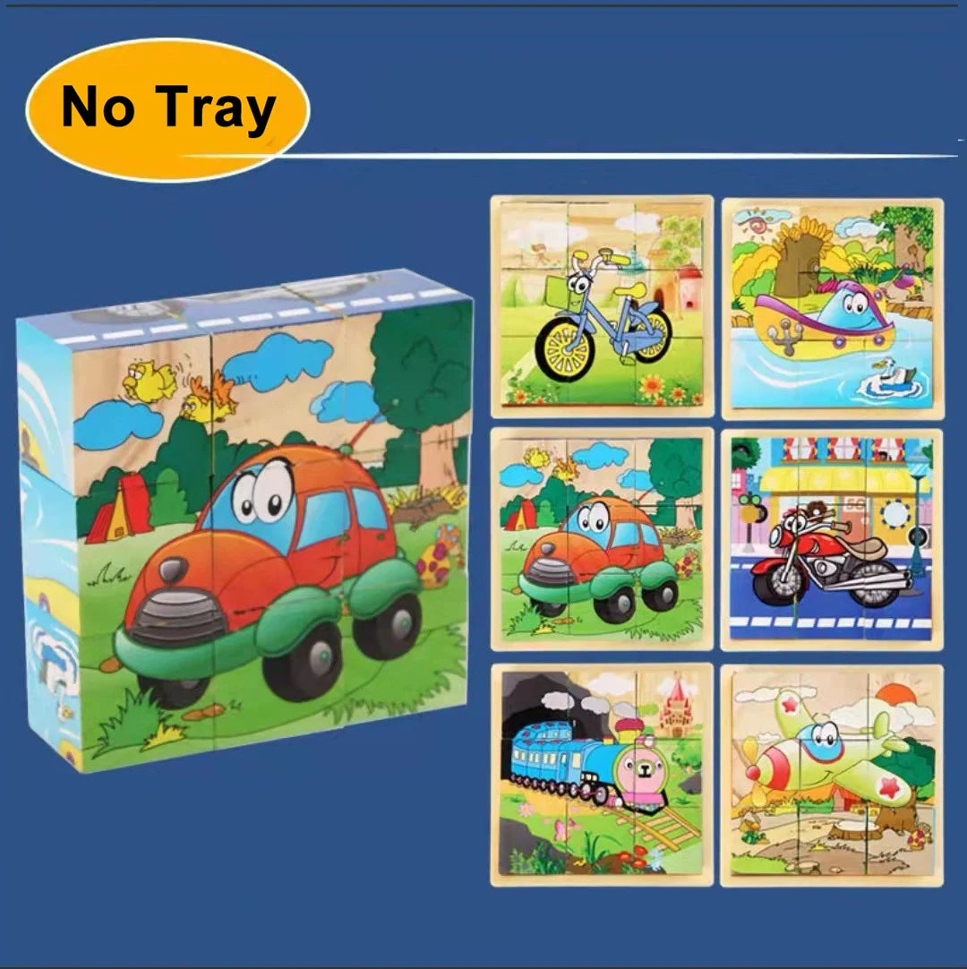 3D Wooden Cube Puzzle – 6-Sided 9-Piece Montessori Educational Toy for Kids