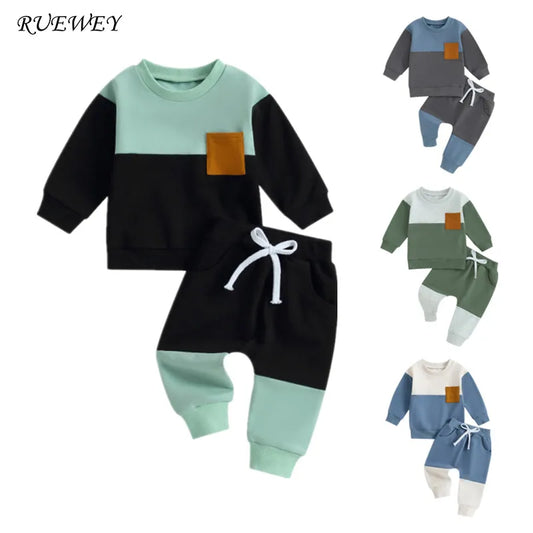 RUEWEY Baby Boy Outfit Set – Contrast Sweatshirt & Pants for Spring/Autumn