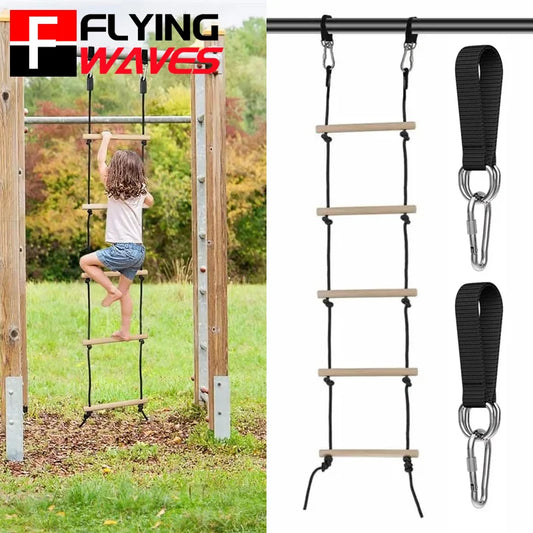 Kids’ Wooden Rope Ladder Swing – Indoor/Outdoor Climbing Toy for Playground Fun