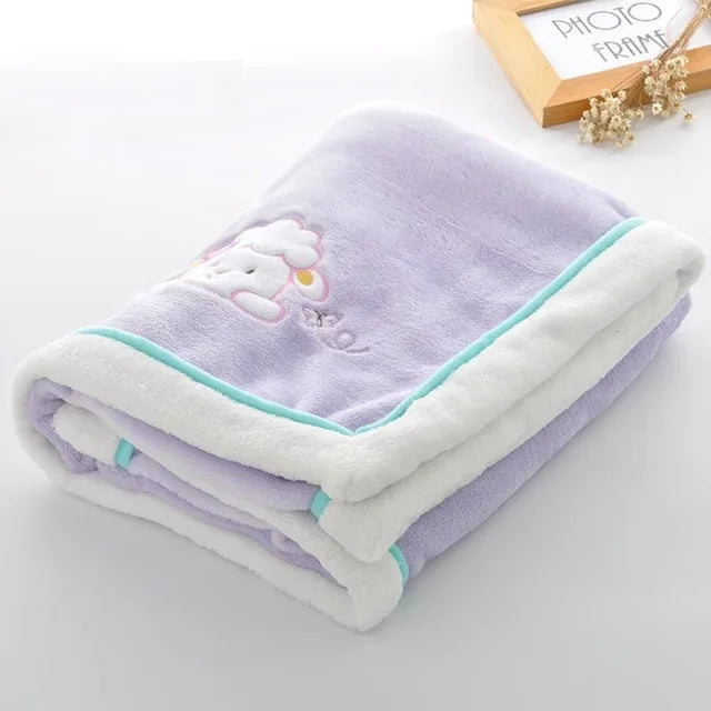 Baby Blankets Newborn Cartoon Embroidery, Flannel