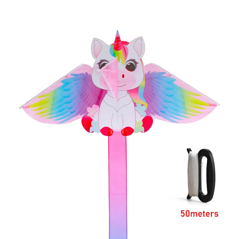 Yongjian Pink Unicorn Kite – Easy-Fly Small Kite with 50m String for Kids