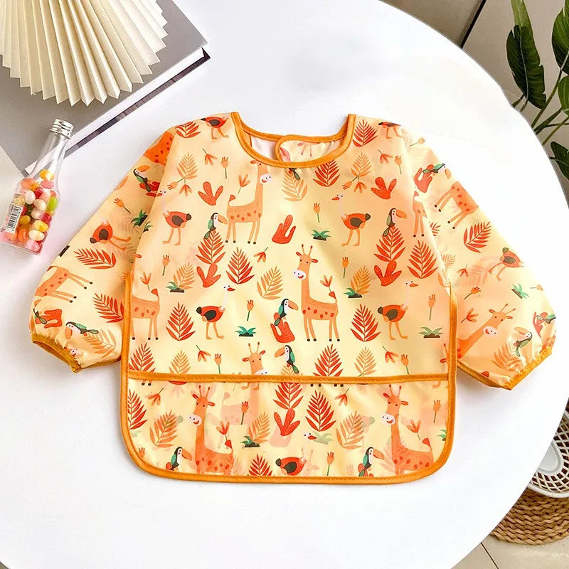 Waterproof Baby Bib – Long Sleeve Cartoon Apron for Self-Feeding (0–3 Years)