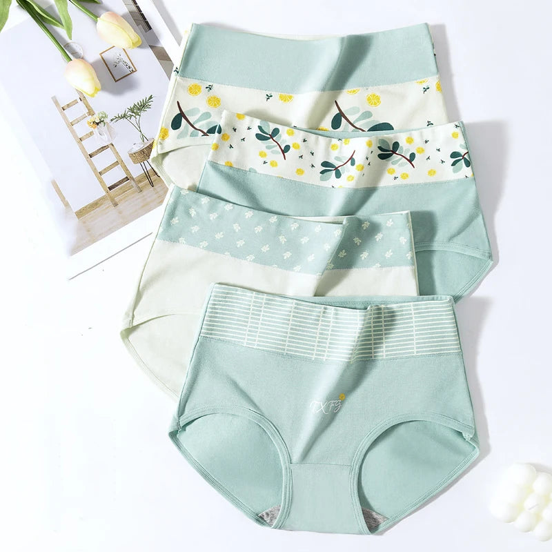4PCS High Waist Cotton Body Shaper Panties – Breathable Slimming Underwear, Plus Size M-5XL