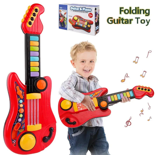 2 In 1 Electric Kids Guitar Toy Foldable Toy Guitar Piano Beginners Musical Instruments Early Education
