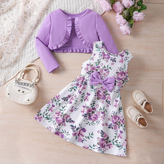 2025 Fall/Winter Girls’ 2pcs Set – Sleeveless Dress & Jacket Outfit (2–7Y)