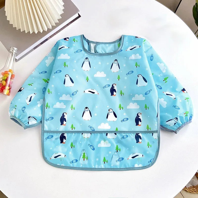 Waterproof Baby Bib – Long Sleeve Cartoon Apron for Self-Feeding (0–3 Years)