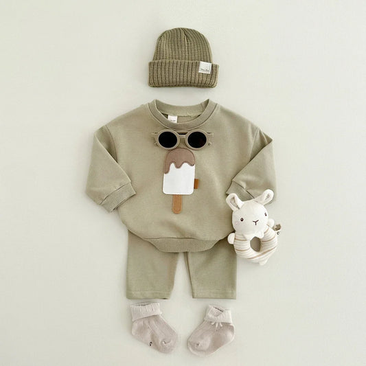 Baby/Toddler 2pcs Cotton Set – Ice Cream Top & Pants for Autumn