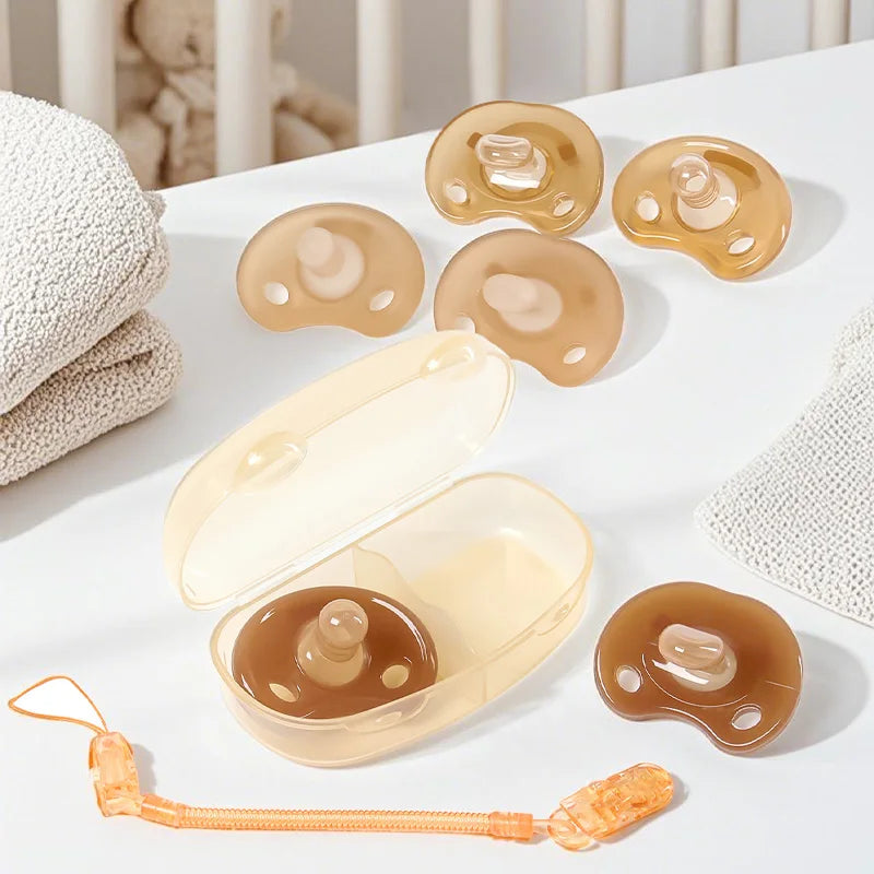 4PCS Baby Silicone Pacifier Set – Bear Storage Box & Pacifier Chain, Day & Night Use