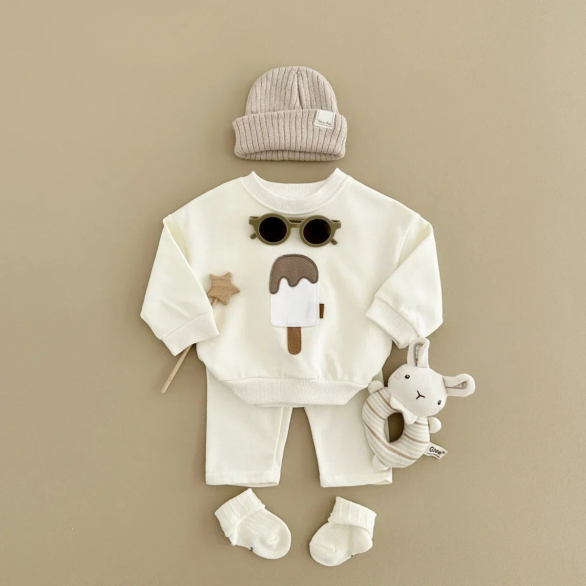 Baby/Toddler 2pcs Cotton Set – Ice Cream Top & Pants for Autumn