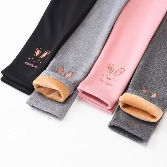 Girls’ Autumn/Winter Leggings – Thick Warm Pants with Cute Rabbit Design