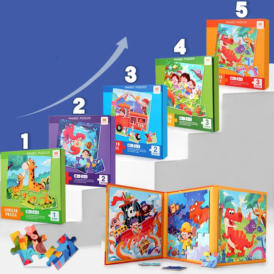 Magnetic Puzzles Portable Book Vehicle Ocean Dinosaur Jigsaw Montessori Early Education With Magnet Boys Girls Toys For Children
