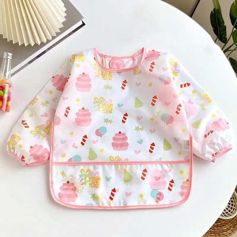 Waterproof Baby Bib – Long Sleeve Cartoon Apron for Self-Feeding (0–3 Years)