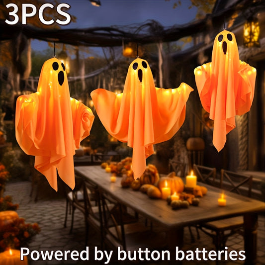 👻 3pcs Ghost LED Lights – Spooky Hanging Halloween Decor
