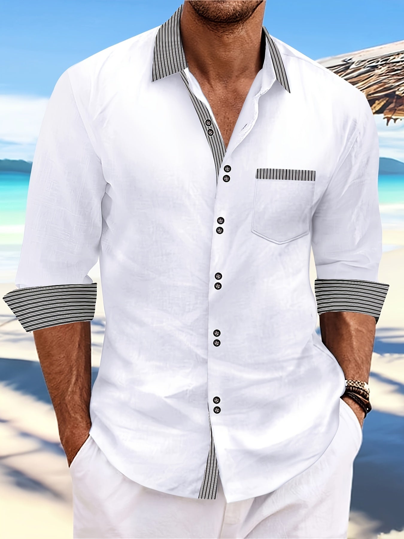 Men’s Double Button Front Shirt – Classic Collar Long Sleeve, Office & Casual Wear for Spring/Fall