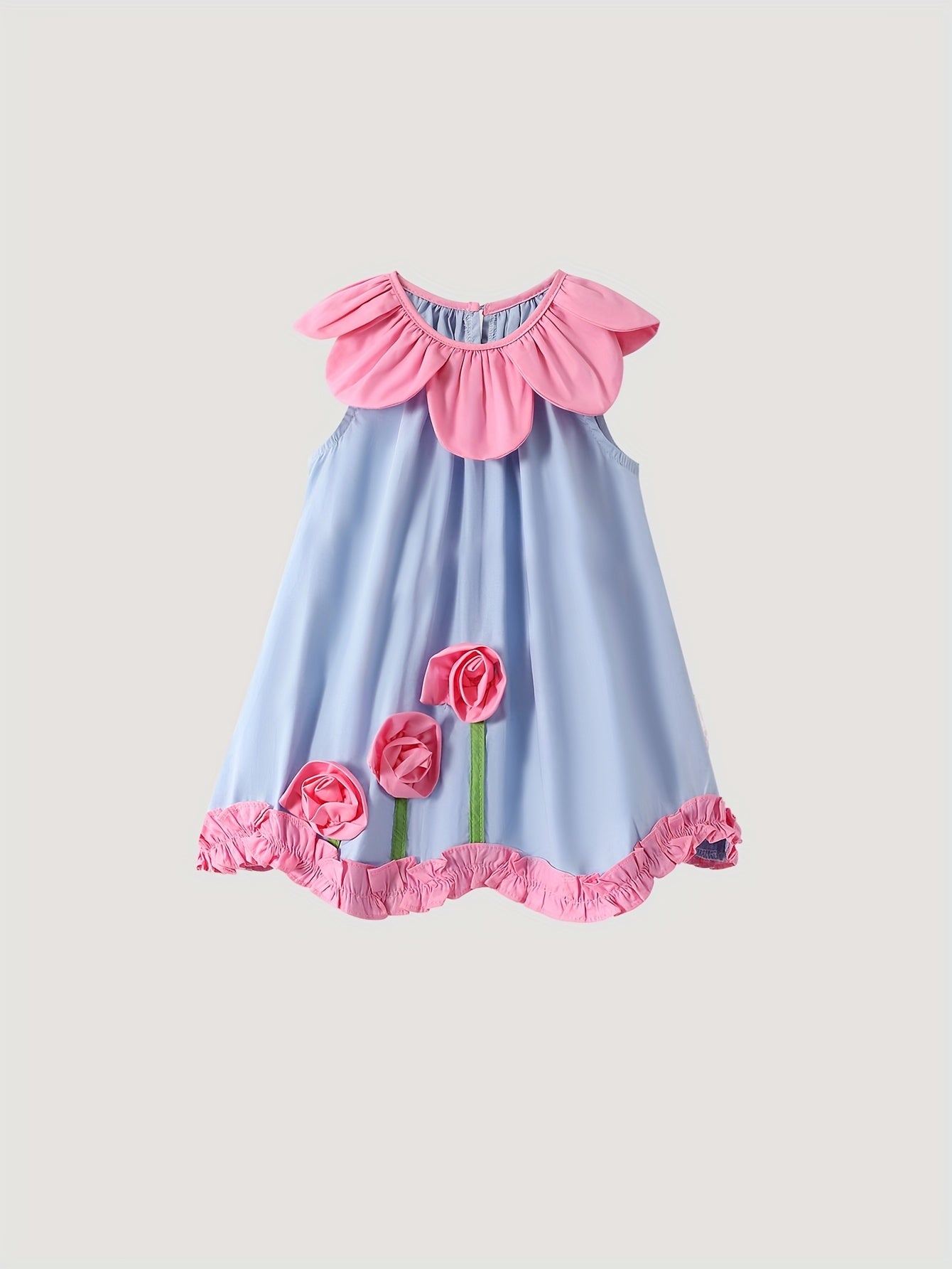 🌸 Girls’ Floral Dress – Light Blue & Pink Party Outfit