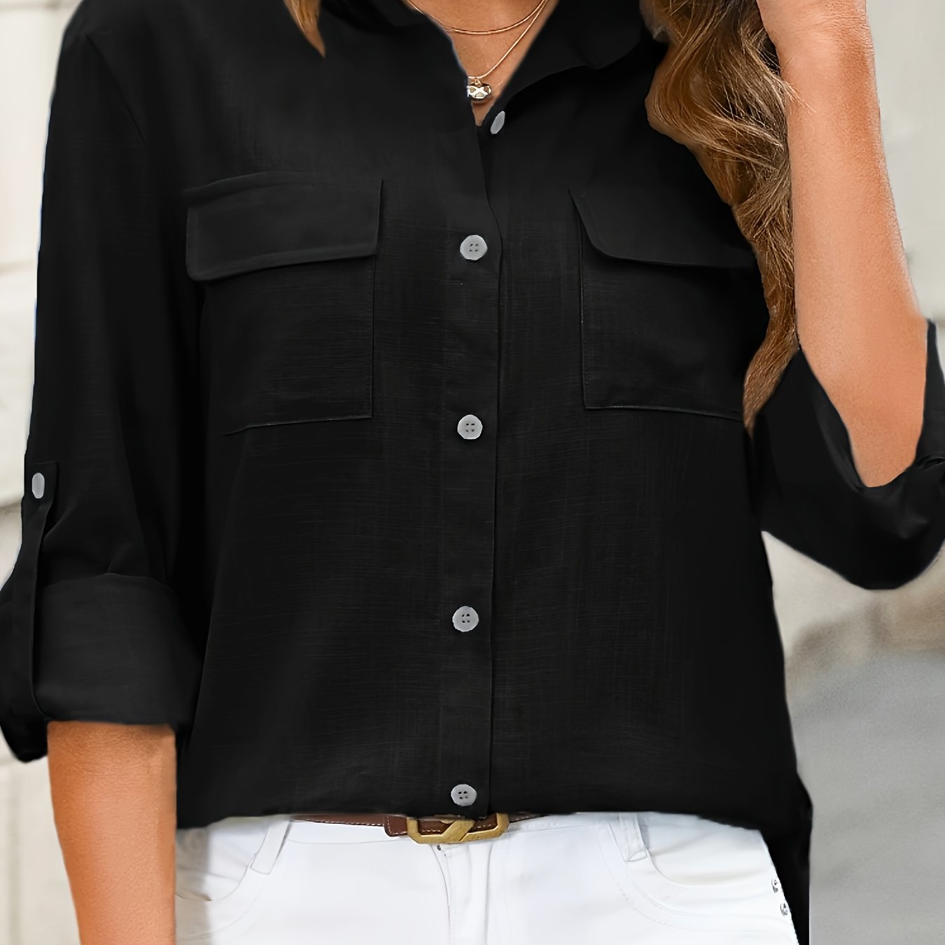 Women’s Long Sleeve Button-Up Blouse – Elegant Office & Casual Shirt with Classic Collar