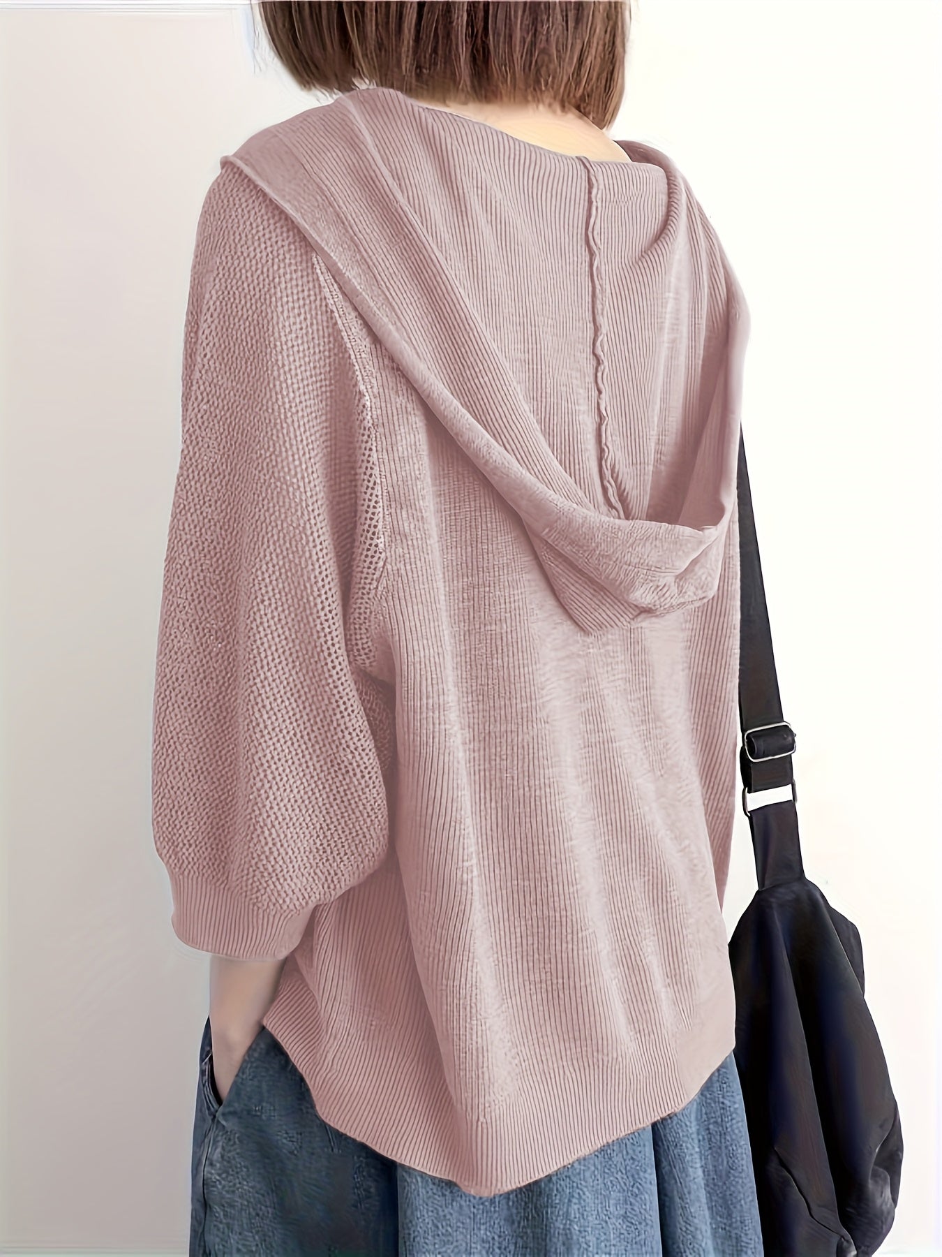 Women’s Lightweight V-Neck Cardigan – Hollow-Out 3/4 Sleeves, Stylish Spring & Fall Layer