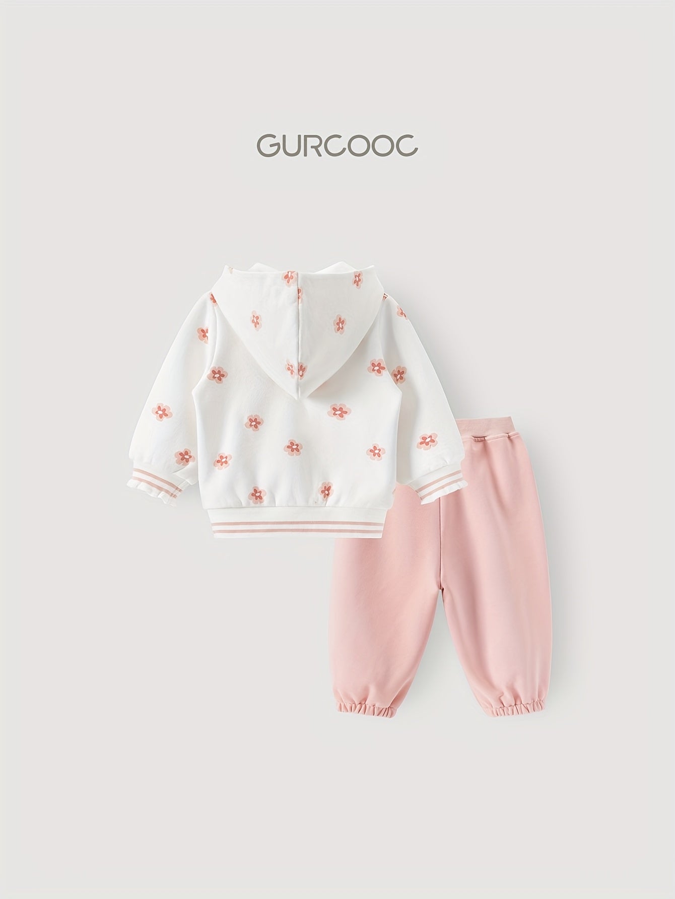 Gurcooc Girls' Hooded Sweatshirt & Pants Set – Floral Print Long Sleeve Pullover with Front Buttons, Spring/Fall Casual Outfit for Outdoor Play