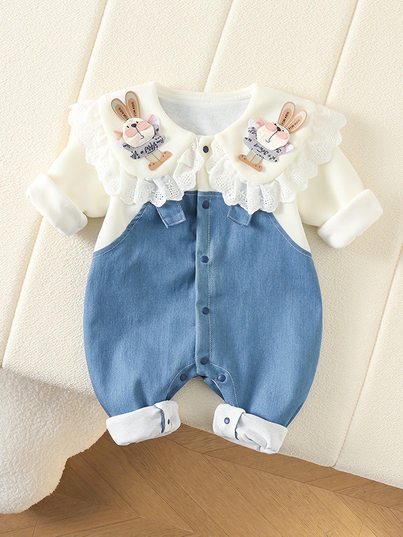 🐰 Faux Denim Rabbit Romper
