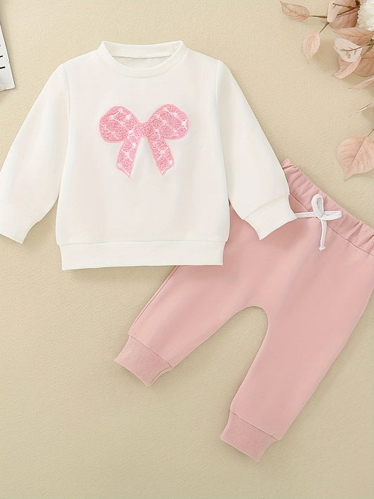 Girls’ 2PCS Outfit – Bow Top & Long Pants Set
