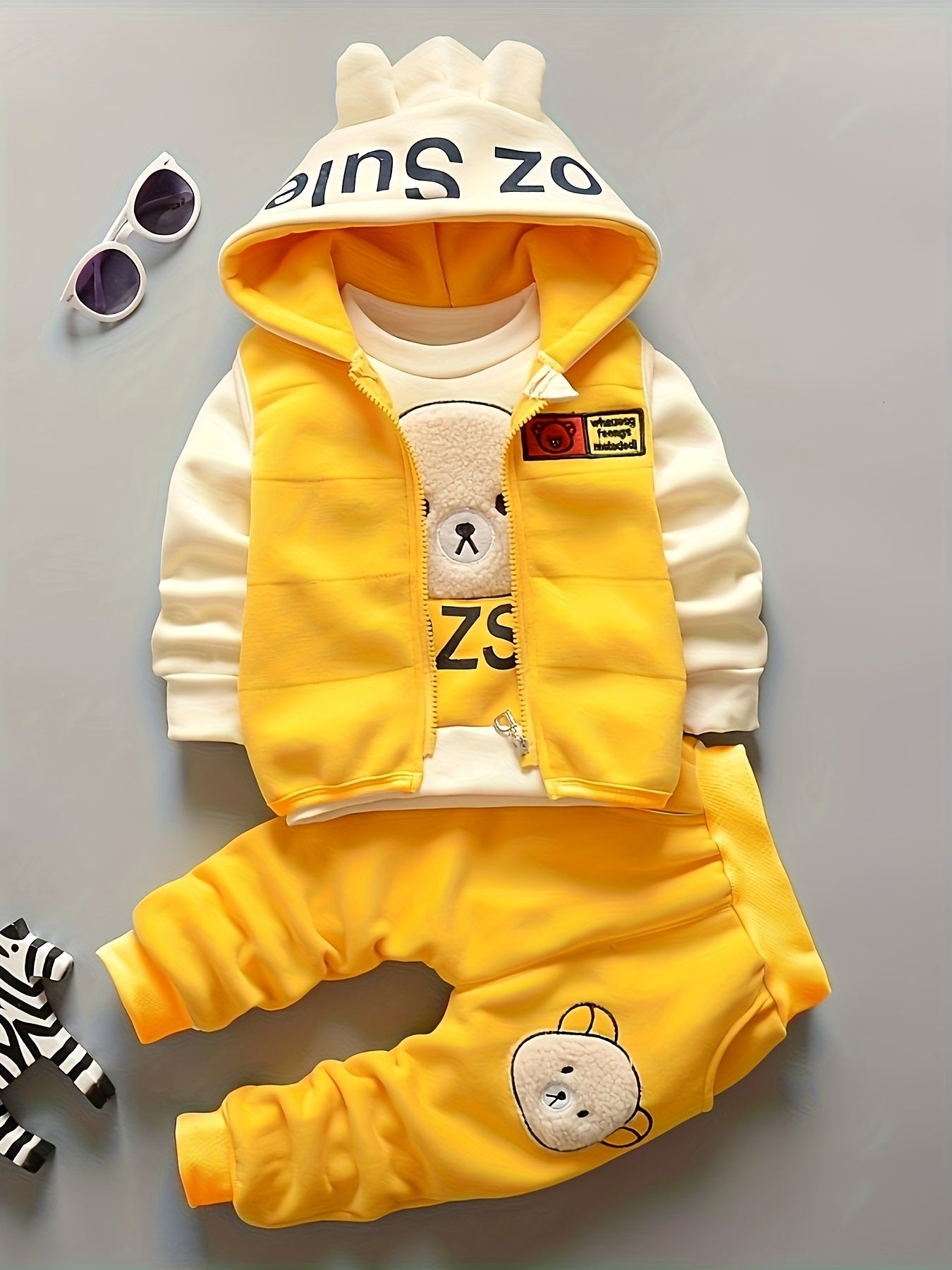Girls’ 3PCS Winter Outfit – Fleece Hooded Top, Pants & Hat Set, Warm Outdoor Wear