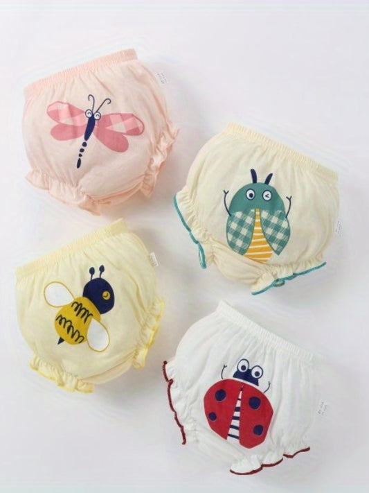 4pcs Kids' Cartoon Bug Print Underwear – Soft Cotton, Comfortable Everyday Wear