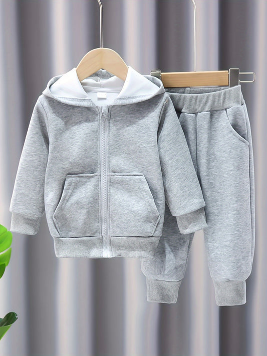 Unisex 2-Piece Hooded Cardigan & Pants Set – Spring/Autumn Casual Outfit for Outdoor Play
