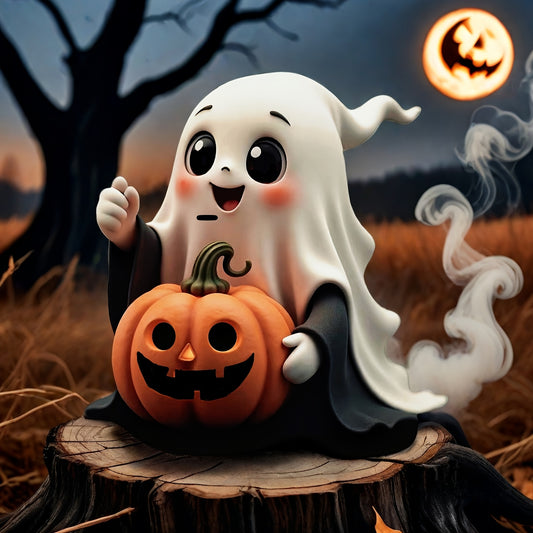 🎃 Cute Pumpkin Ghost – Halloween Resin Decoration