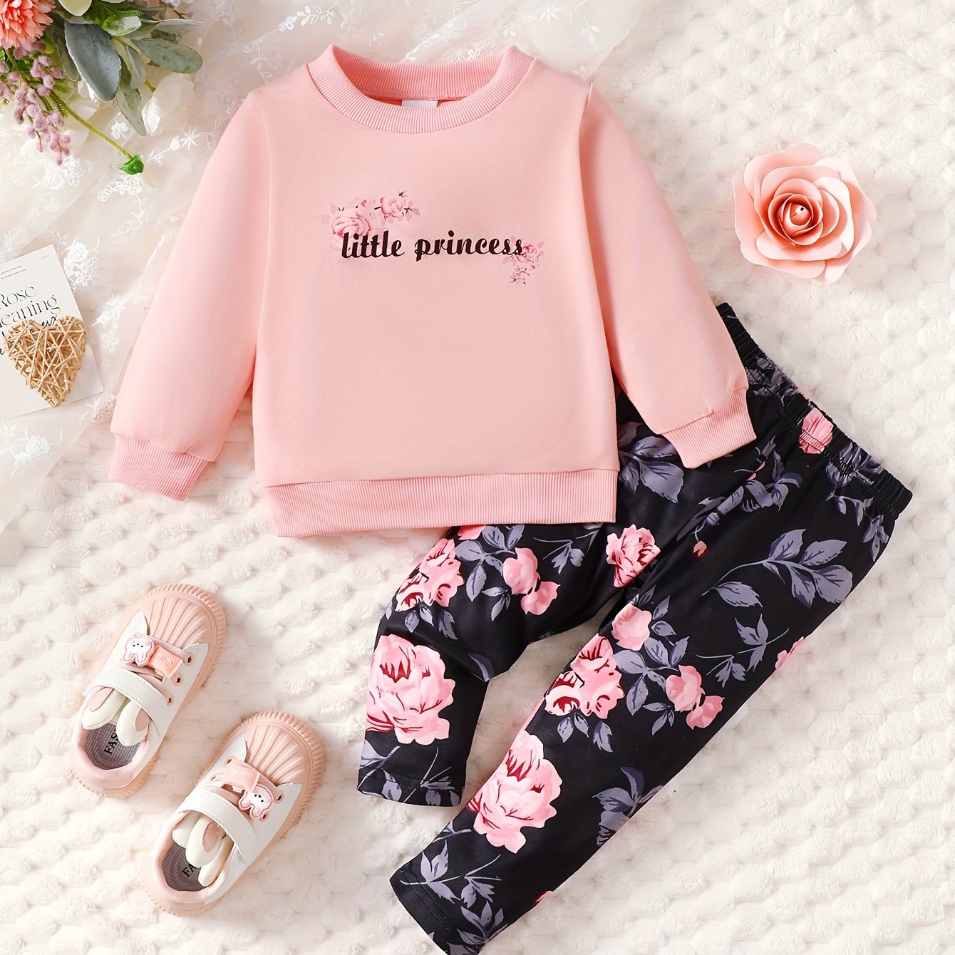 Girls' 2-Piece Pullover & Pants Set – Casual Slim Fit Outfit for Autumn/Winter Play