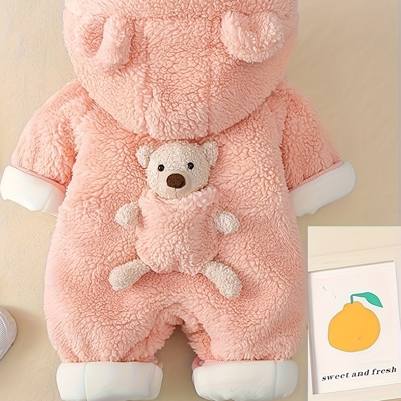 Baby Winter Hooded Jumpsuit – Warm Bear Decor Outfit for Newborn Boys & Girls, Suitable for Indoor & Outdoor Wear