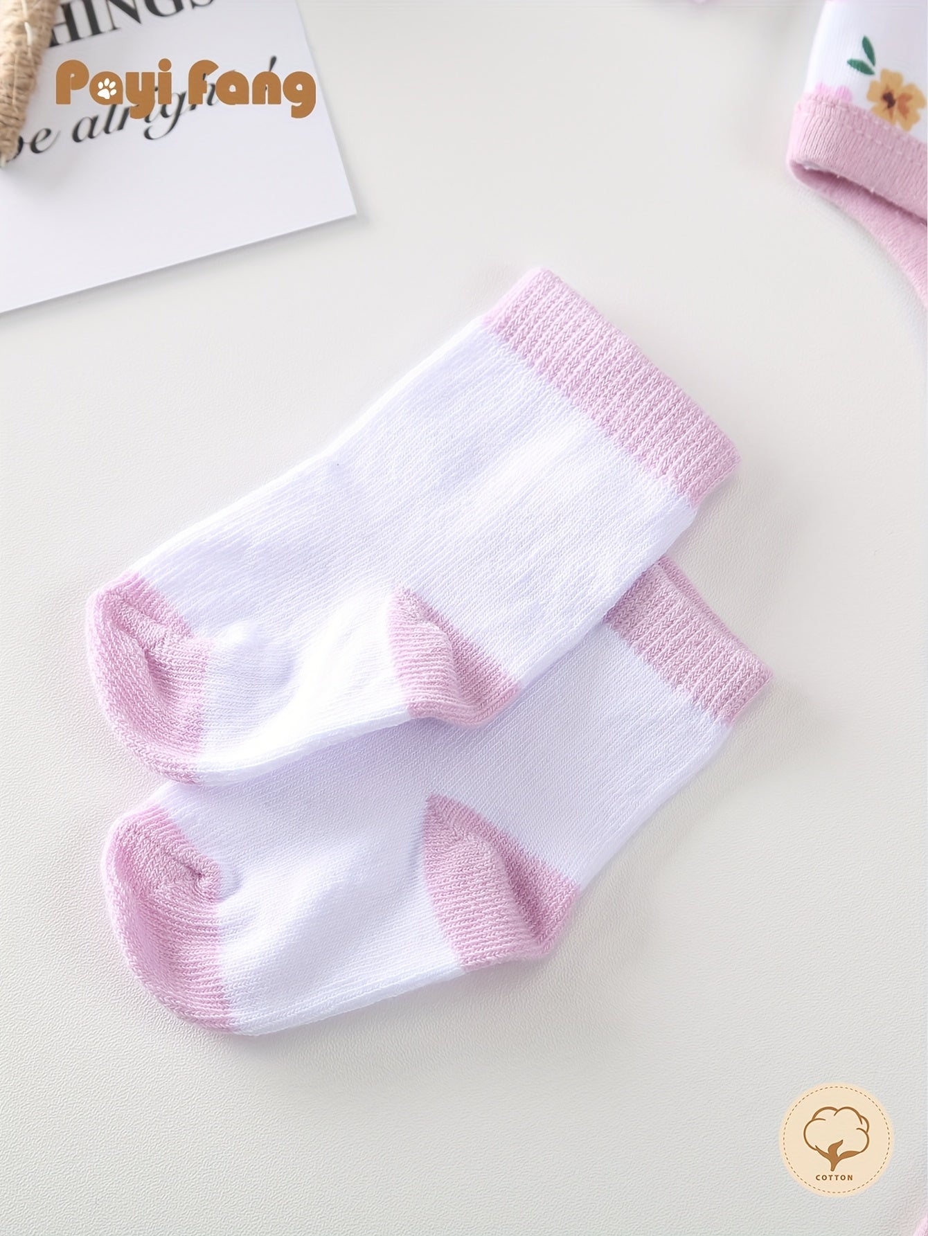 Baby Girl 4-Piece Outfit – Long Sleeve Romper with Pants, Hat & Socks, Soft Cotton All-Season Playwear