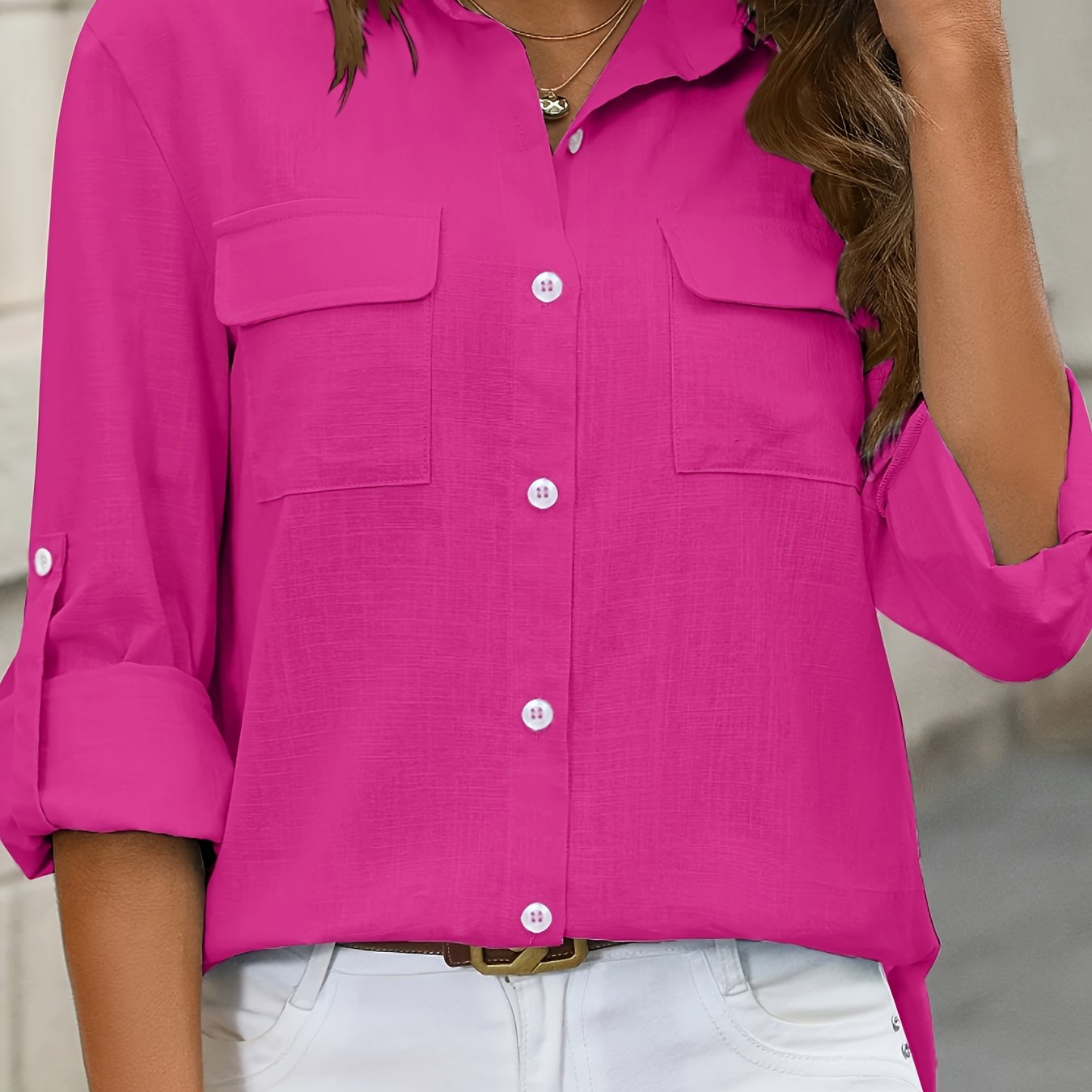 Women’s Long Sleeve Button-Up Blouse – Elegant Office & Casual Shirt with Classic Collar