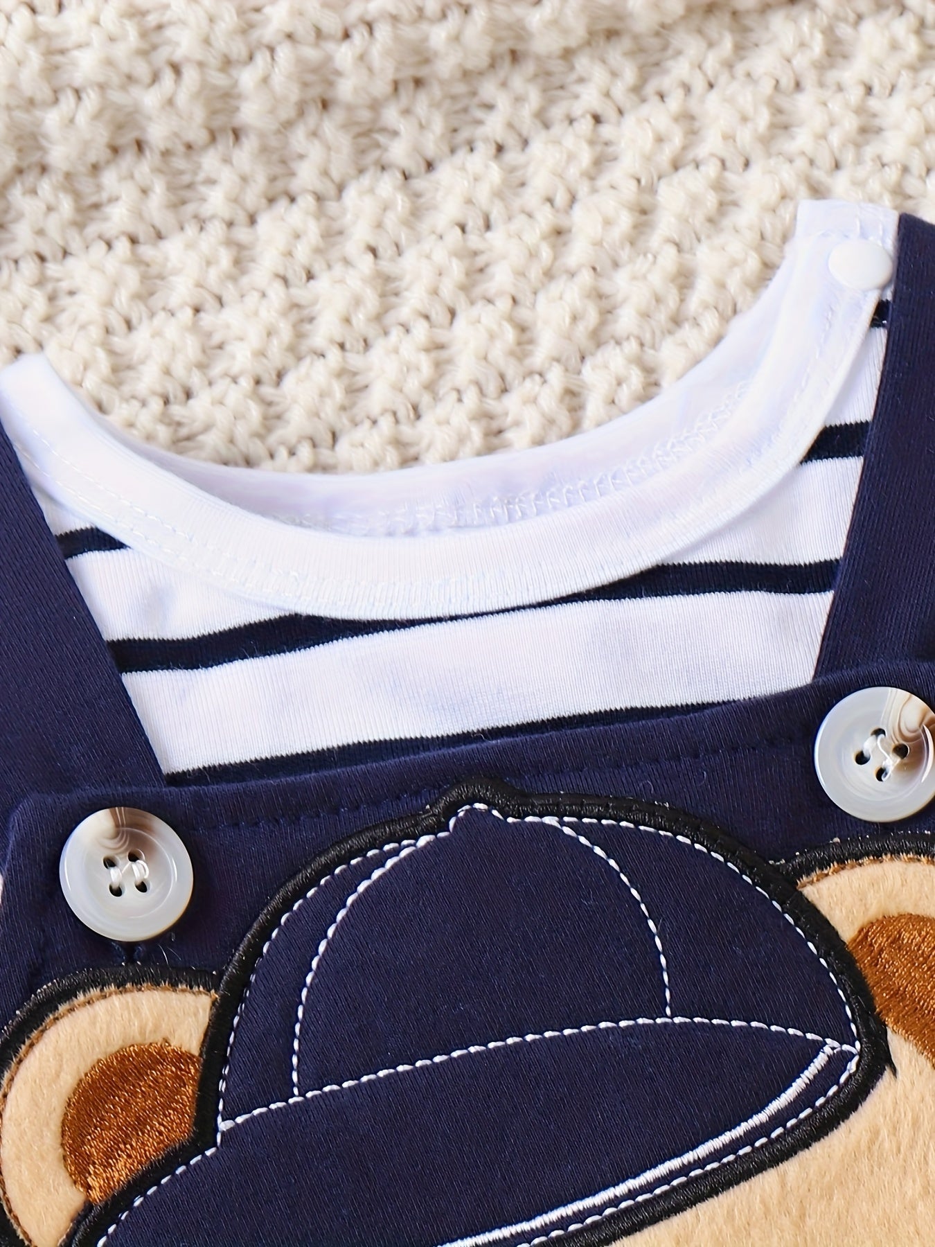 Baby Boy Fall/Winter Romper Set – Long Sleeve Stripe Bodysuit with Adjustable Suspender Pants, 0-18 Months