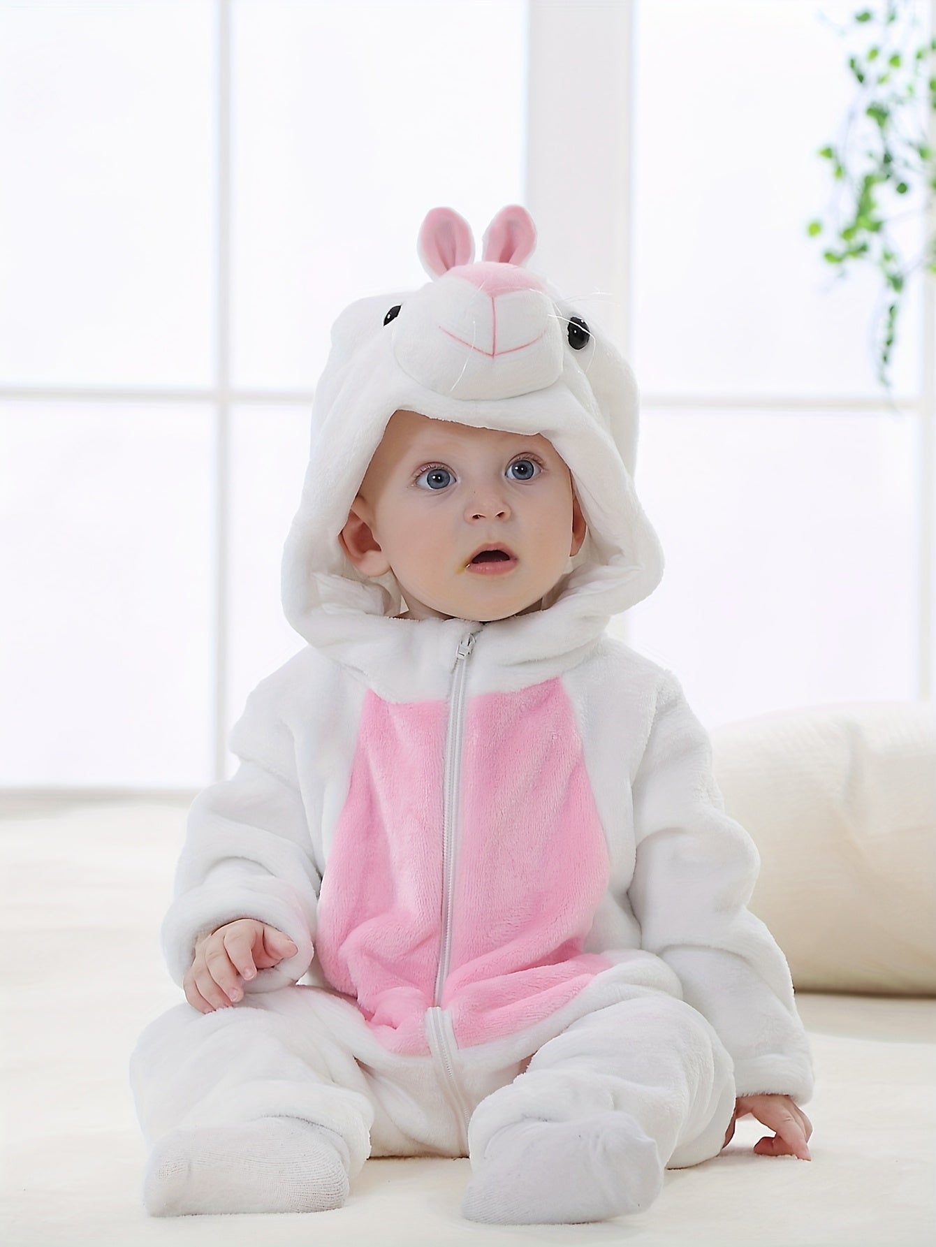 🐇 Baby Bunny Romper – Soft Flannel Hooded Jumpsuit for Halloween & Winter