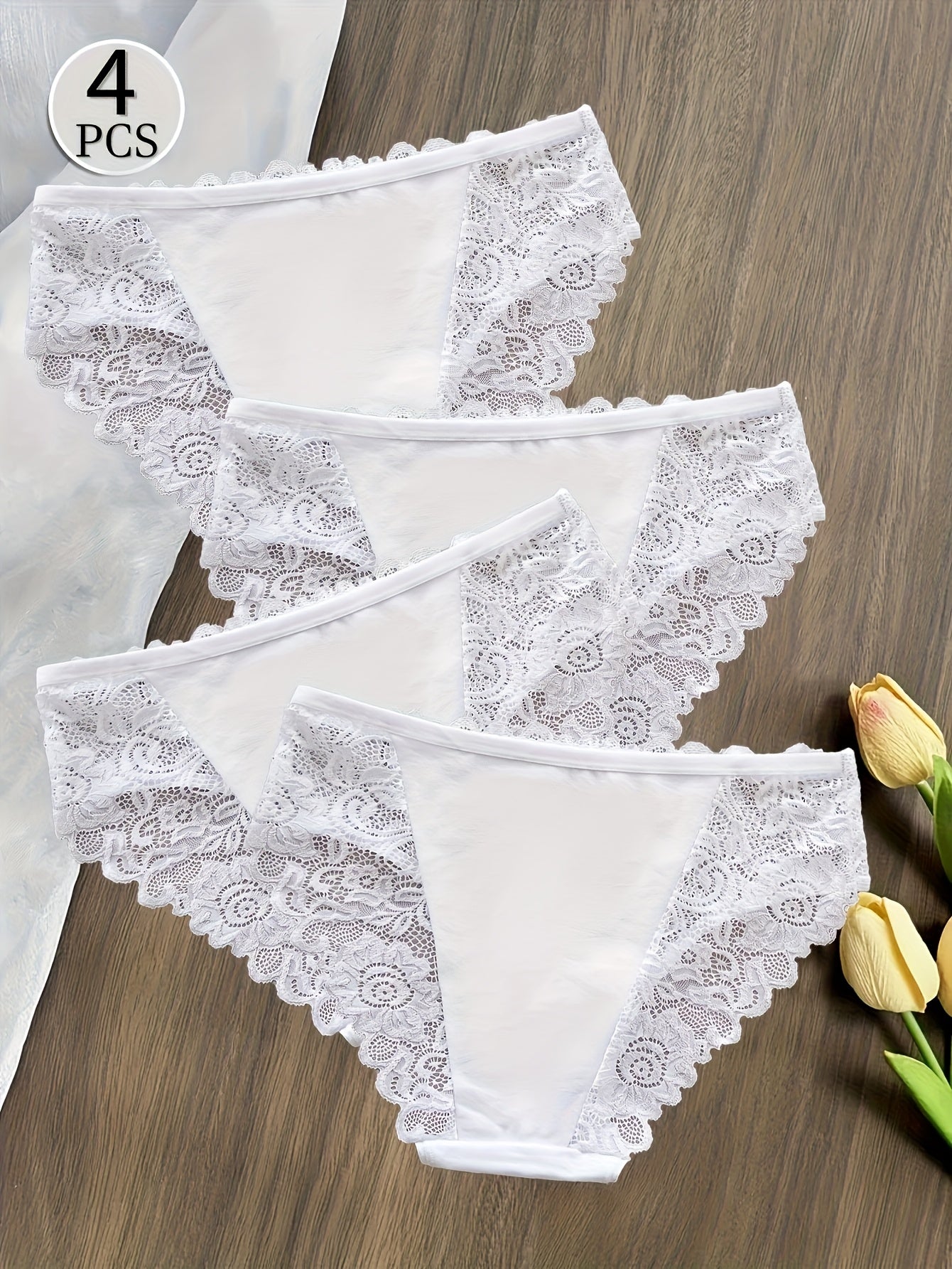 4PCS Women’s Underwear Set – Soft Breathable Panties with Lace Trim & Floral Print