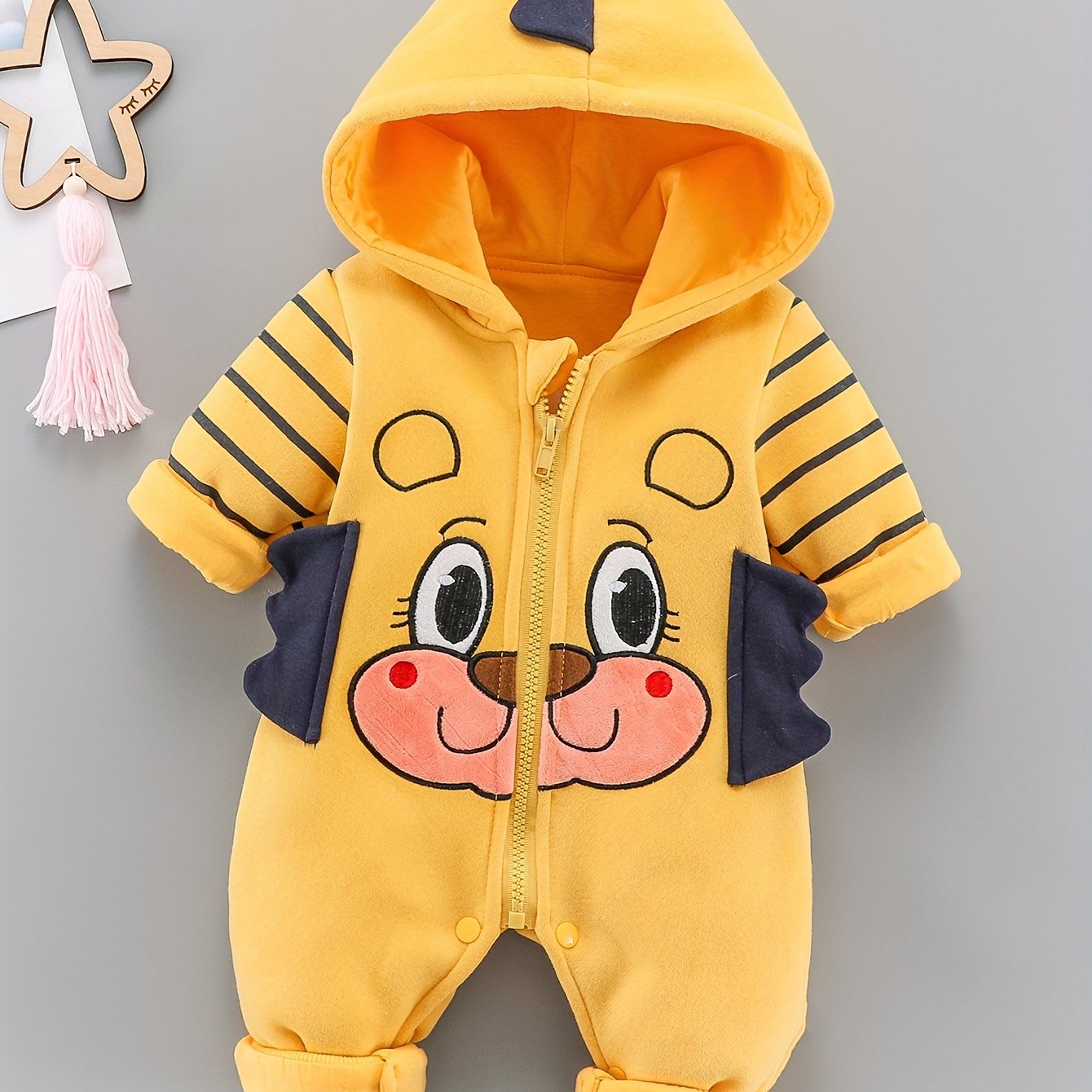 Baby Boys’ Hooded Romper – Cartoon Horns Jumpsuit for Outdoor & Party